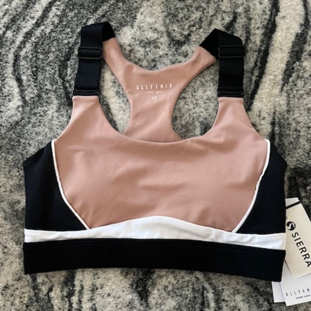 AllFenix Ivy Multi Color Block High-Impact Sports Bra Beige, black, white XS